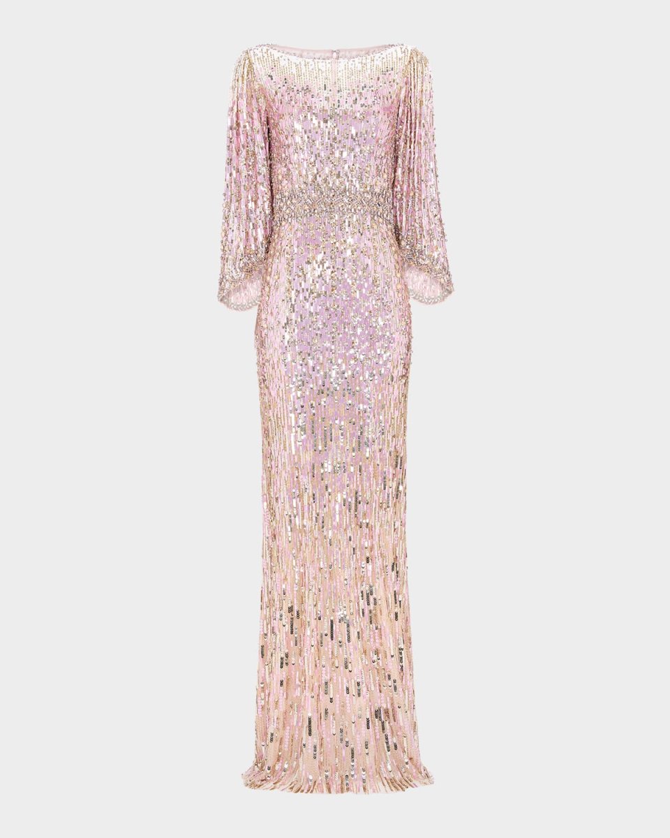 Ines Crystal Sequined Flare-Sleeve Gown